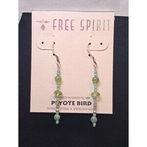 Peyote Bird Green Gemstone Mix On Silver Hook Earrings 1.75" Drop NWT